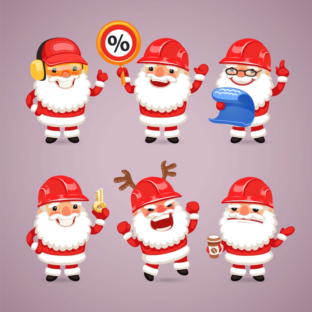 Set of Cartoon Santa Claus Builders