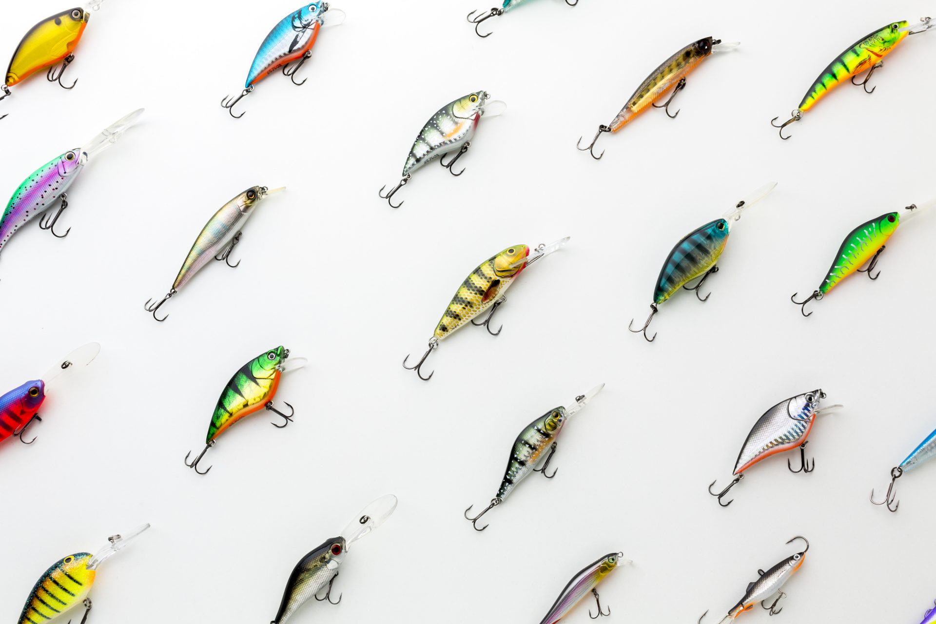 Top view colorful assortment fish bait